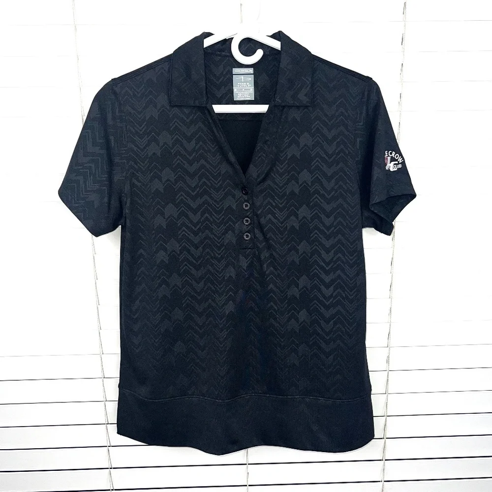 ⏳|•PAGE & TUTTLE•| Black Print Cool Swing Collared Short Sleeve V-Neck Golf Shir - Picture 1 of 13